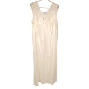 Womens Pleasures Ivory Lace Trim Satin Nightgown Long Sleep Dress Lingerie‎